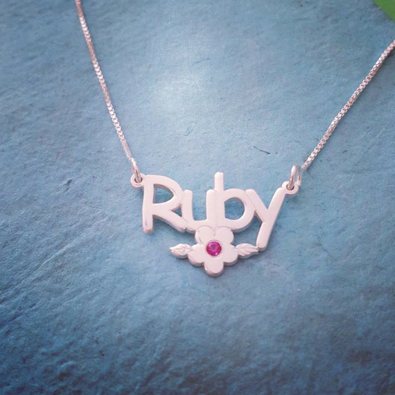 Small Name Necklace Child Size Personalized Necklace Mini Ruby