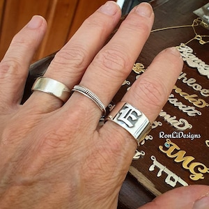 Monogram Sterling Silver Ring: Wide Band, Gothic Initial