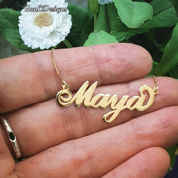 14kt Gold Name Necklace REAL 14 Karat GOLD Nameplate Necklace Custom Made  Maya Style Pendant and Chain -  Canada