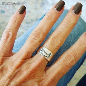 Silver on Silver Arabic Ring Wide Band