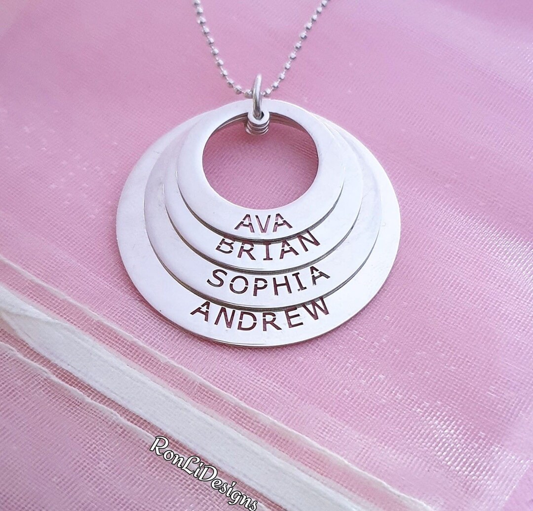Personalized Family Name Necklace: Solid Sterling Silver Discs - Etsy