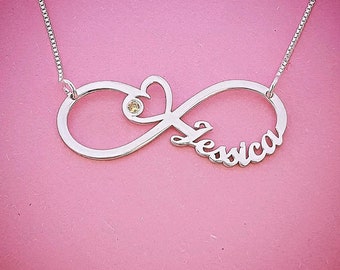 Personalized Infinity Name Necklace Infinity Heart Jessica Style