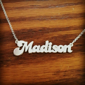 Personalized 70&#39;s Style Retro Name Necklace Madison Style Gold Silver