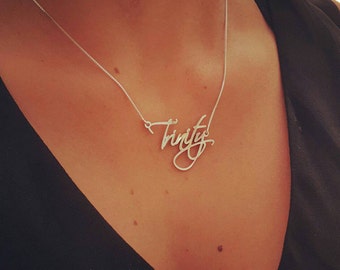 Personalized necklaces / name Necklace / ORDER ANY NAME necklace/ Silver handwriting necklace/ signature necklace/ Celebrity's Name necklace