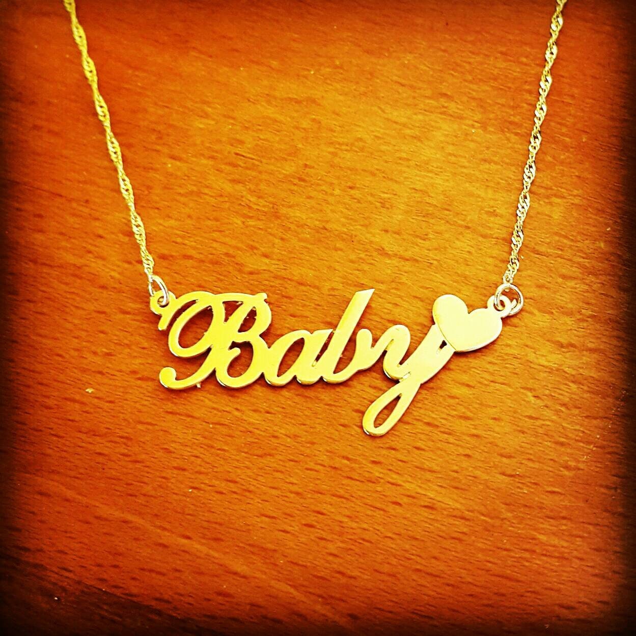 14k Gold Name Necklace 14 ct Solid Gold Necklace Heart Etsy
