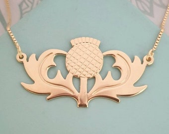 Gold Scottish Thistle Pendant Necklace: Handmade 18k Plated Charm