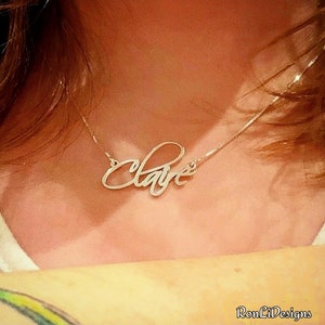 Sterling Silver Signature Font Name Plate Necklace Custom Made Kayla Victoria Claire Style