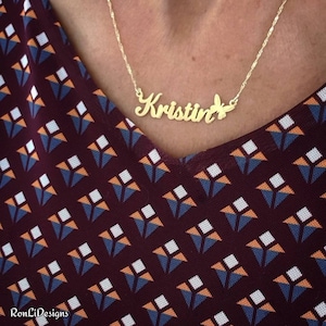 Butterfly Pendant Gold Name Necklace 14k Solid Gold Personalized