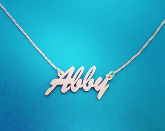 Sterling Silver Name Necklace Silver Handwriting Font Necklace  Signature Necklace Abby Abigail Style Necklace