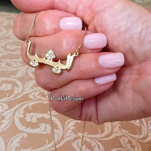 Collar árabe de oro de 14 quilates con piedra de nacimiento: colgante personalizado con placa de nombre en farsi