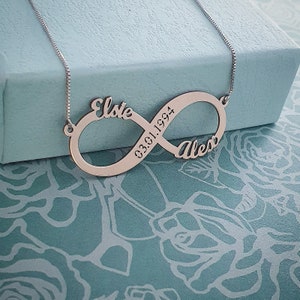 Sterling Silver Infinity Name Necklace: Personalized Date Pendant