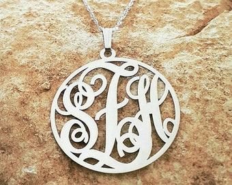 Large Framed Monogram Sterling Silver Pendant Necklace: Personalized Initial Jewelry