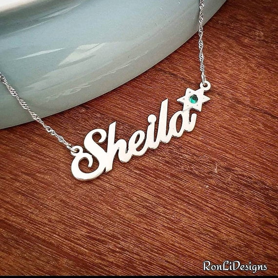 14k White Gold Name Necklace Star of 