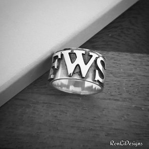 Custom Initlal Ring: Newspaper Print Style, Personalized Jewelry