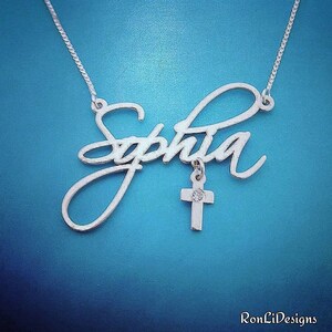 Silver Cross Pendant Personalized Name Necklace