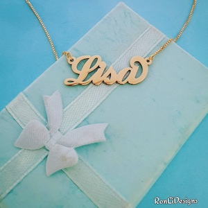 Solid 14k Gold Classic Script Name Necklace Lisa Style Custom Made