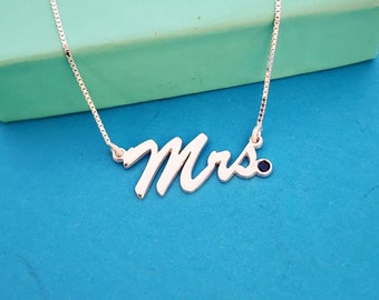 Mrs. Necklace Wedding Gift Necklace for Bride Mrs. Name Necklace Sterling Silver 926 Name Necklace with Birthstone