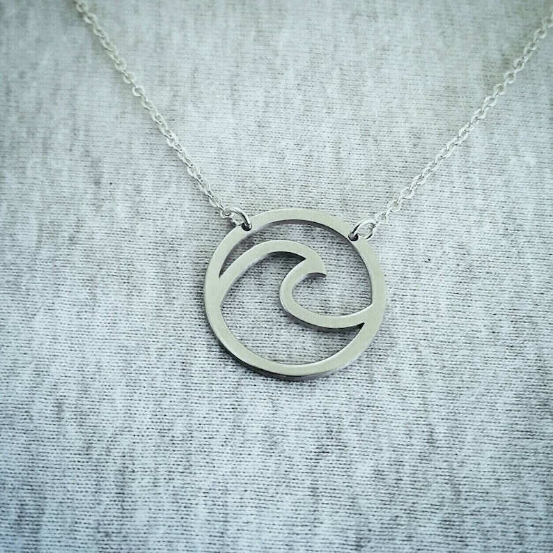 Silver Wave Necklace Surfer Pendant Silver Water charm Ocean Necklace Sea Necklace Moana Necklace Maui Necklace Heart of Te Fiti Necklace