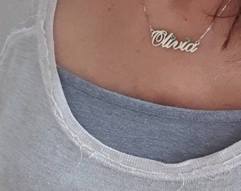 Name Necklace 14k White Gold Olivia Kristen Brianna Sophia Style Birthstone choice REAL 14K GOLD