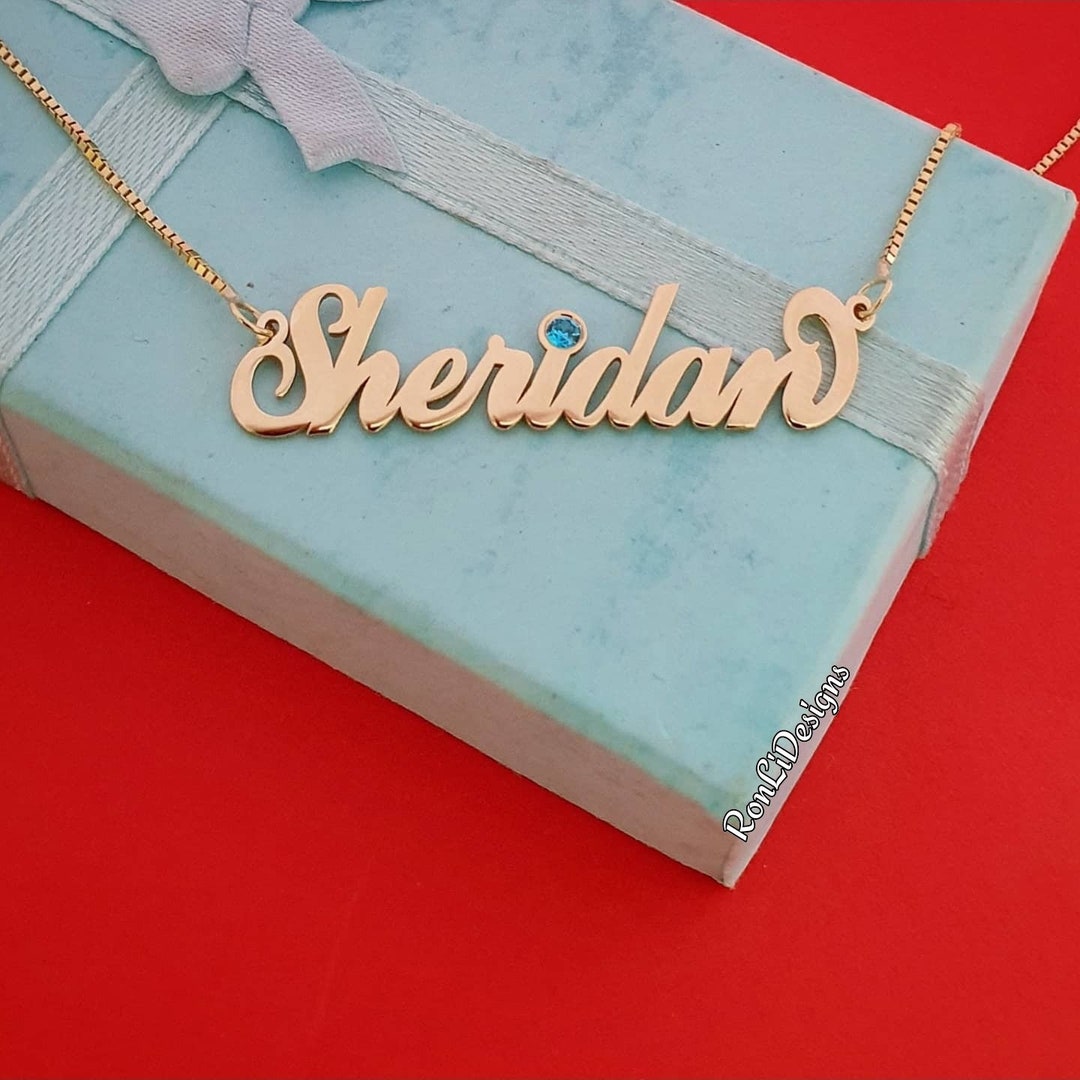 14k Gold Name Necklace Solid Real 14 Karat Gold Name Pendant and Chain