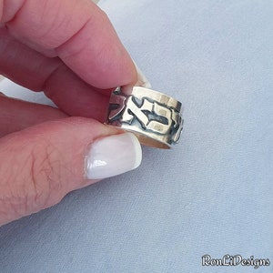 Custom Hebrew Name Ring for Men Raised Silver Letters