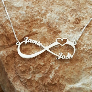 2 Name Infinity Necklace Personalized Infinity Pendant Heart Design