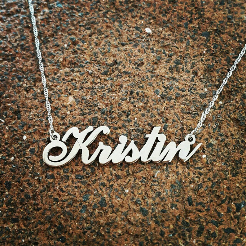 Kristin style Name Necklace Solid 14k White gold Necklace custom name necklace Personalized Name Necklace Real Gold Pure 14k Gold