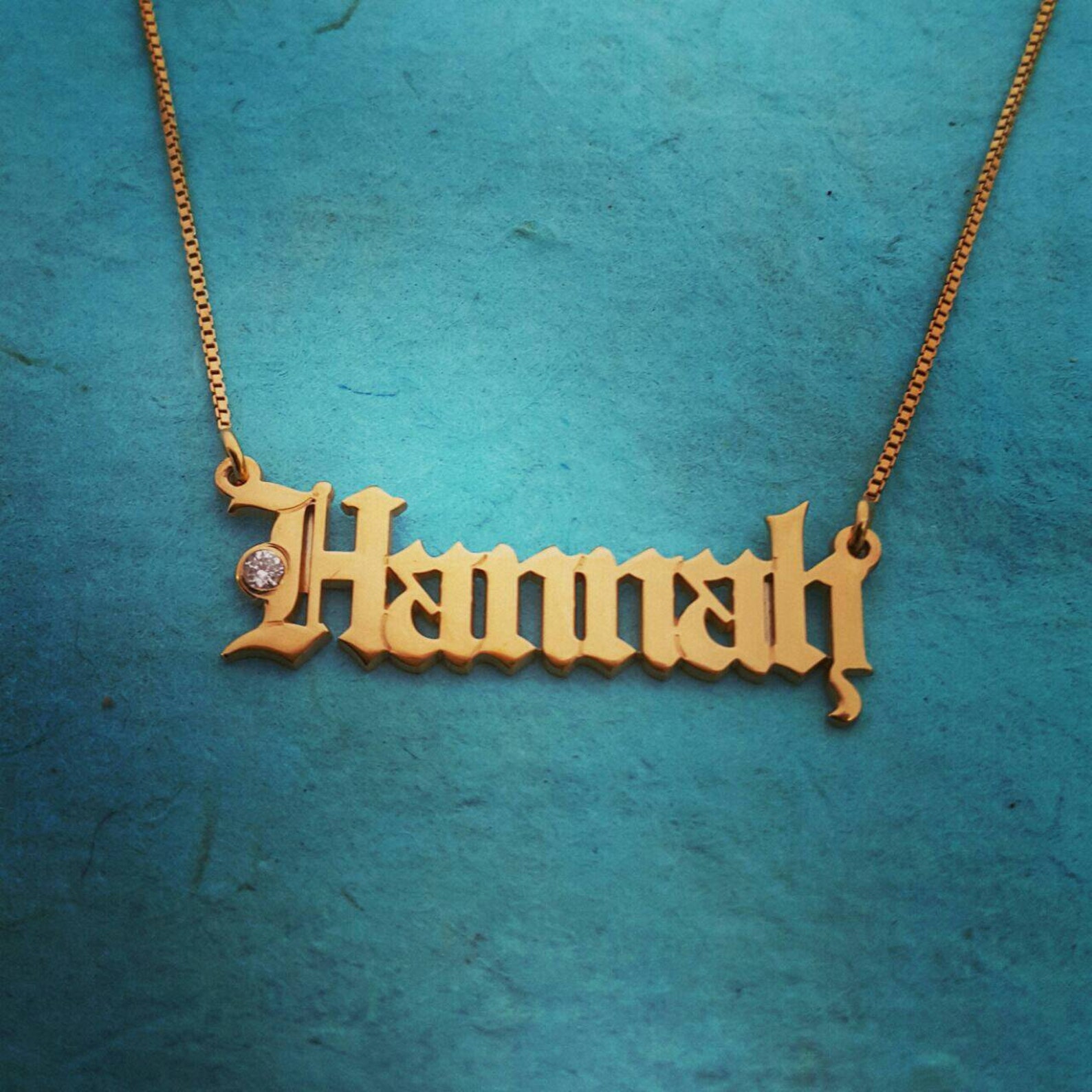 18k Gold Plated Name Necklace Gothic Name Necklace Birthstone Etsy