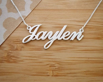 14 karat Real White Gold Name Necklace 14 ct WHITE Gold Solid Gold Name Necklace Nameplate necklace in Solid 14k White Gold