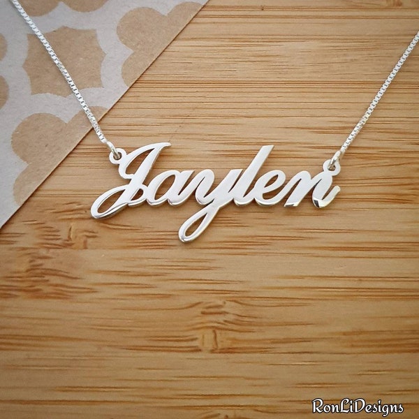 14 karat Real White Gold Name Necklace 14 ct WHITE Gold Solid Gold Name Necklace Nameplate necklace in Solid 14k White Gold