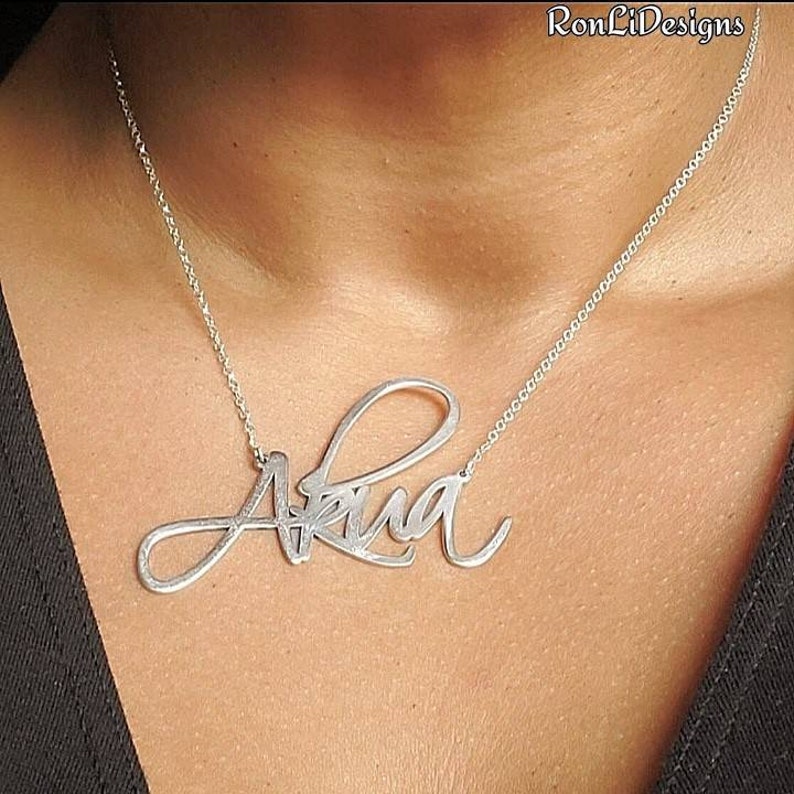 Large Name Necklace Gold Gina Style Big Personalized Pendant and Chain