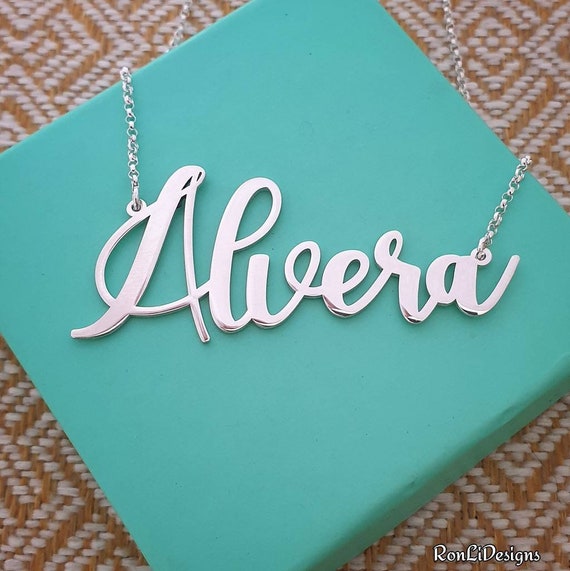 Large Script Name Necklace Extra Large Nameplate Necklace Large Size Sterling Silver 925 Custom Made Name Chain Etsy
