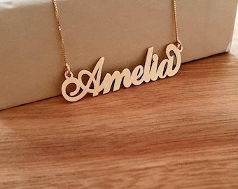 Real Solid 14k Gold Name Necklace Carrie Name Necklace Solid 14k Gold Nameplate Necklace