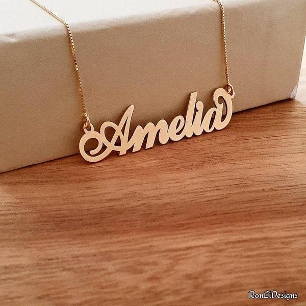 Real Solid 14k Gold Name Necklace Carrie Name Necklace Solid 14k Gold Nameplate Necklace