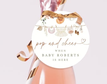 Etiquetas editables para recuerdos de baby shower con champán (descarga digital) #ct86