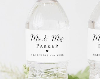 Water Bottle Template, Mr and Mrs Printable Sticker, DIY Instant download, Custom Label, Wedding Welcome Bag Items, Simple Heart #vmt5111