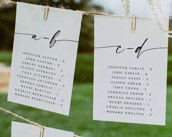 Alphabetical Seating Chart Cards, Minimalist Wedding Hanging Seating Chart Card, Table Seating Chart Cards, Wedding Seating Plan Cards #f37