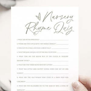 Nursery Rhyme Quiz, Printable Nursery Rhyme Game Baby Shower Game, Guess The Song #f41