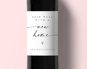 Housewarming Wine Label Template, Edit With Templett, Download, Pairs Well With New Home, 100% Editable Text, First Home, House Warming #f37