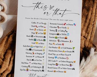 Printed This Or That Bridal Shower Trivia Game, Would She Rather