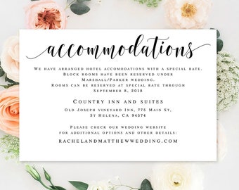 Accomodations card Editable templates Accommodation insert templates Wedding invitation enclosure cards Wedding template printable #vm31