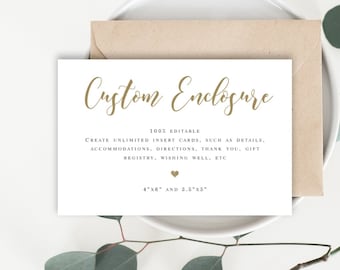 Wedding Enclosure card template Gold invitation insert Templett DIY Printable 100% Editable Instant download Customizable PDF JPG #vmt5211