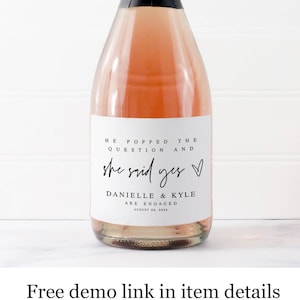 Champagne bottle labels template, She Said Yes, Engagement Party Decorations, Customizable, Fully Editable Text, Self-Editing, Heart #f24
