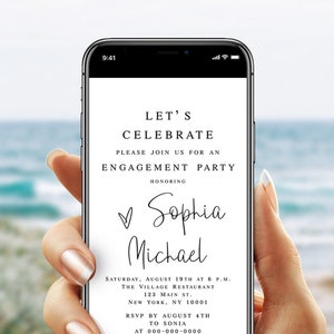 Electronic Wedding Engagement Party Invitation Template, Evite, Text Message Invite, Name With Heart, Fully Editable, Contemporary DIY #f34