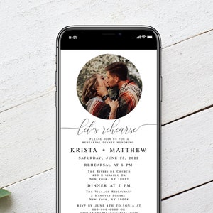 Electronic Wedding Rehearsal Dinner Invitation Template, With Round Photo, Picture, Evite, Text Message Invite, Phone, Digital, BBQ #vmt12