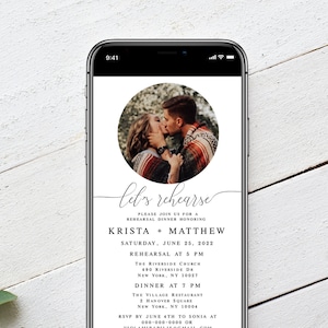 Electronic Wedding Rehearsal Dinner Invitation Template, With Round Photo, Picture, Evite, Text Message Invite, Phone, Digital, BBQ #vmt12