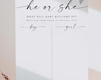 Printed He or She Sign, Gender Guess Board, Boy or Girl Baby Shower Game, What Will Baby Be