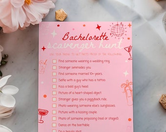 Bachelorette Scavenger Hunt Template, Pink and Red Bachelorette Scavenger Hunt Hen Party Game Hand Drawn Bachelorette Party Activities #c97p