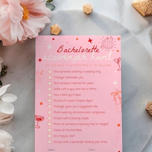 Bachelorette Scavenger Hunt Template, Pink and Red Bachelorette Scavenger Hunt Hen Party Game Hand Drawn Bachelorette Party Activities #c97p