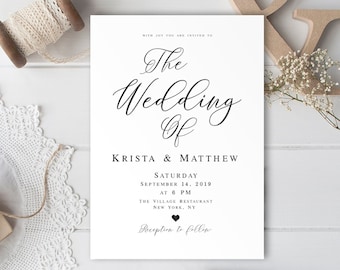 The Wedding Of invitation Editable invite Templett Create multiple Personalized Printable Instant download Modern Script invitation #vmt4111